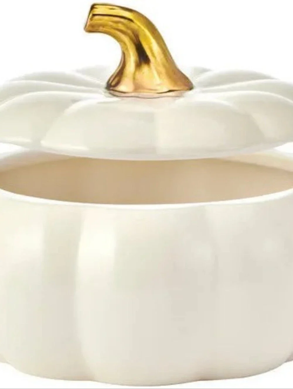 Pfaltzgraff White Ceramic Pumpkin Casserole with Gold Stem